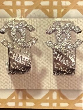 Silver-Tone Crystal CC hooped stud Earrings